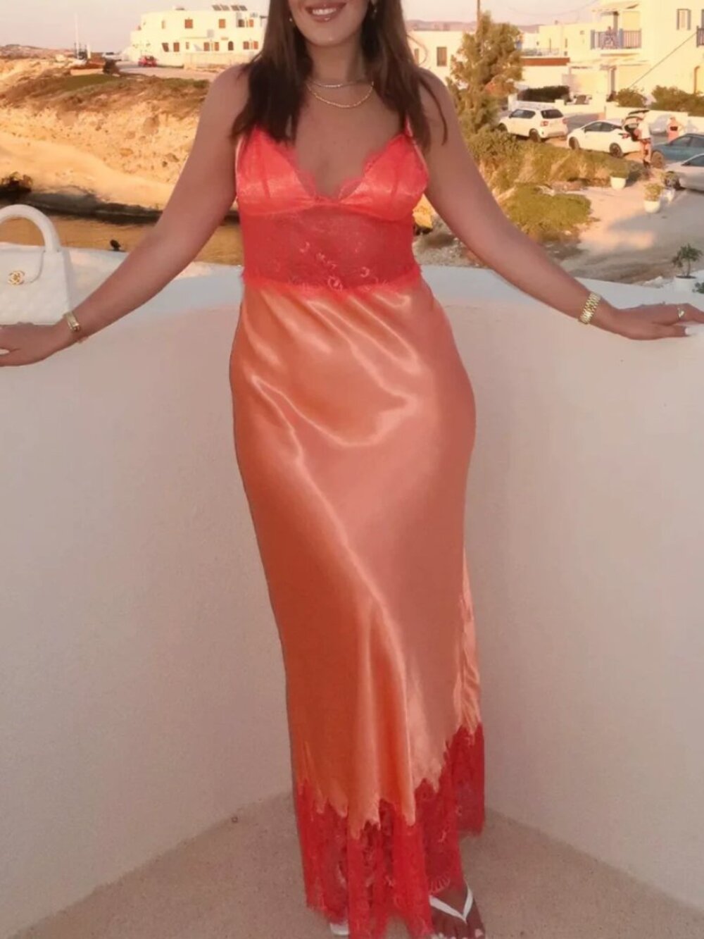 BEST Sneaky Link Lilah Maxi Dress S/M/L Orange Lace Satin Cocktail Party